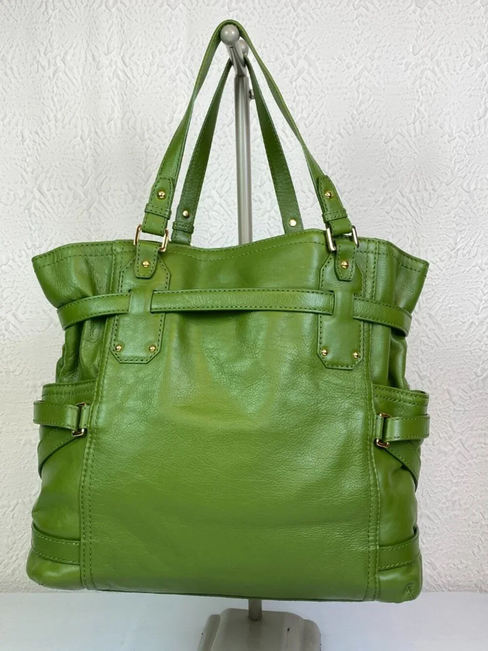 Michael Kors Hamilton Green Leather Satchel | Buckle Top Handle | 💚Brenna - Picture 2 of 13